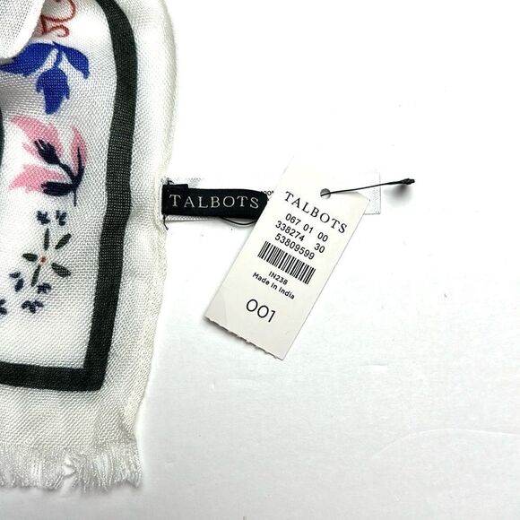 NWT Talbots Oblong Scarf Viscose Watercolor Paisley White Blue Red 27x72” - Picture 9 of 10